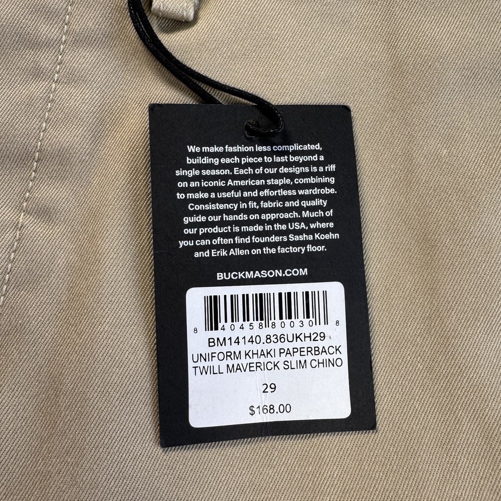 BUCK MASON Uniform Khaki Paperback Twill Maverick Slim Officer Chino Mens 29x32 - Picture 3 of 16